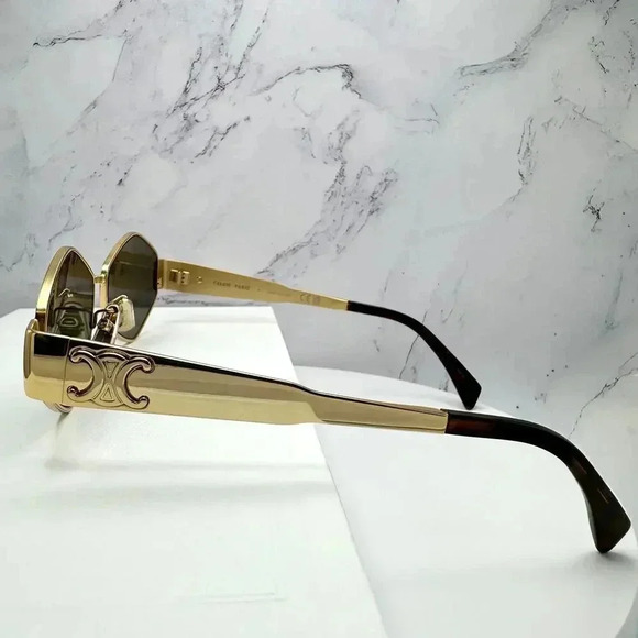Celine Triomphe Gold Metal Hexagon Sunglasses 54mm Authentic CL40254U 30N - Picture 3 of 16